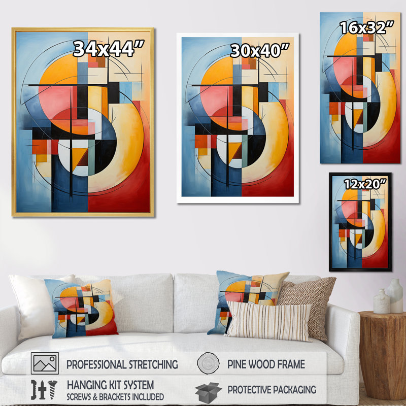 «Geometric Abstraction Focus I», reproduction sur toile, H 32 po x l 24 po x P 1 po, Cadre flottant doré