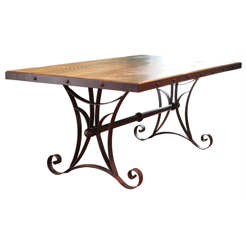 Biscette Pine Solid Wood Top Metal Base Dining Table