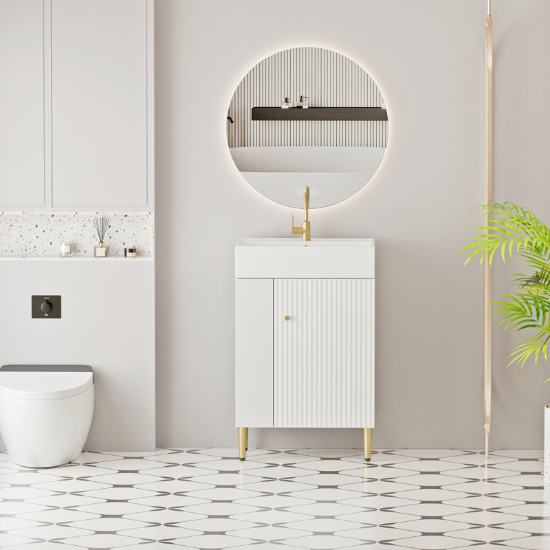 Freestanding Bathroom Vanity with Ceramic Sink and Storage, White