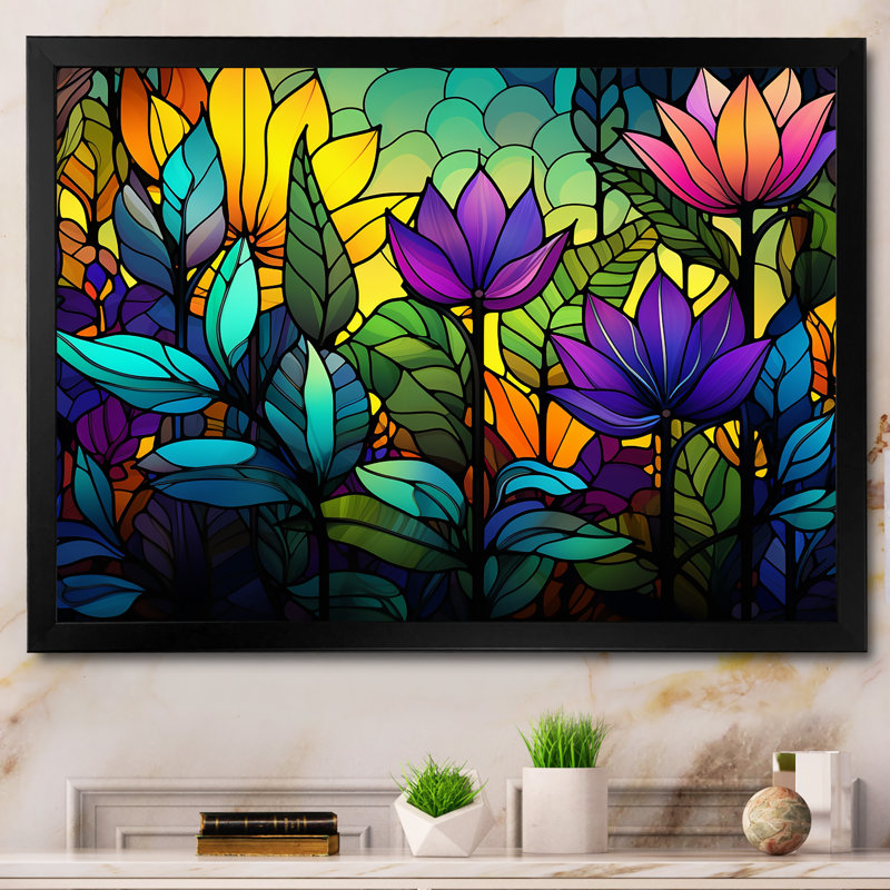 Mosaïque colorée de la jungle tropicale - art mural Jungle Large, Cadre d'angle fermé noir, H 12 po x l 20 po x P 1 po