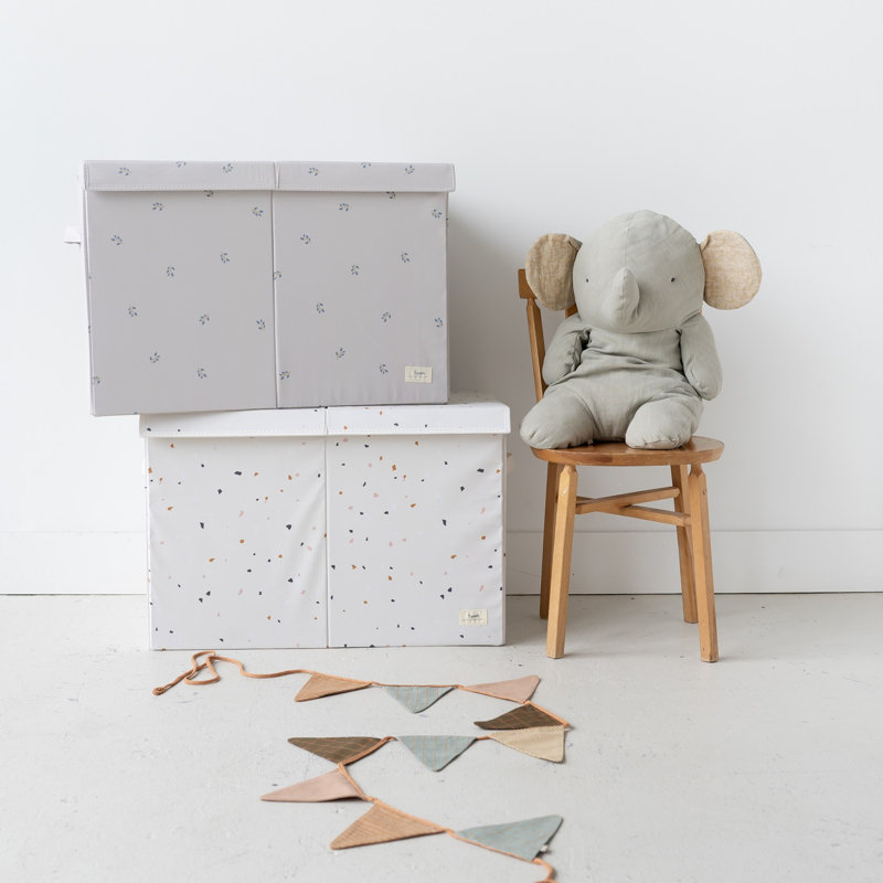Coffre de rangement en tissu recyclé avec 3 pousses, Bleuet / taupe