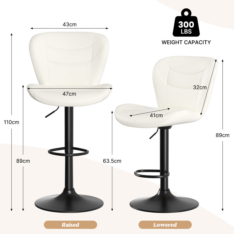 Adjustable Height Counter Stool with Metal Frame, White, 6