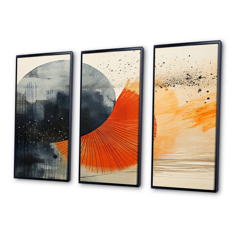 «Black and Orange Solar Eclipse», reproduction d'art murale abstraite, Cadre flottant noir, H 32 po x l 48 po x P 1 po