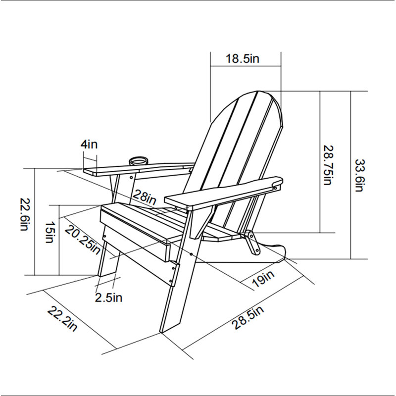 HDPE Folding Adirondack Chair With Dual Cup Holder - Composite Adirondack Chair With Wood Texture, Black
