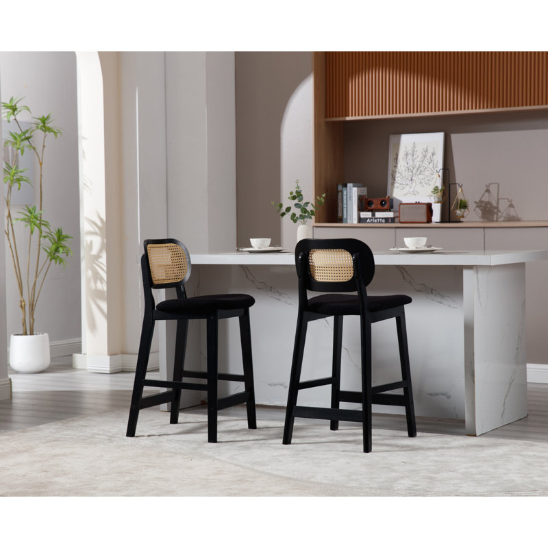 Azarah Solid Wood 25.5'' Counter Stool, Black, Teddy Fabric-Black