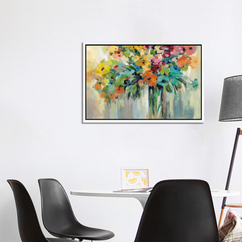 Cloud Of Flowers by Silvia Vassileva - Painting on Canvas, White Framed, 101.6 cm H x 66.04 cm W