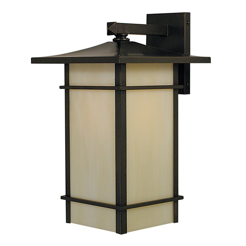 Lanterne murale d'extérieur 1 lumière Katsura, H 13,5 po x l 9 po / toshi, Cuivre antique, Mica amande
