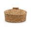 Panier à pain Eangee tissé à la main avec pierre chauffante en terre cuite, libellules et fleurs, rond, naturel, avec couvercle
