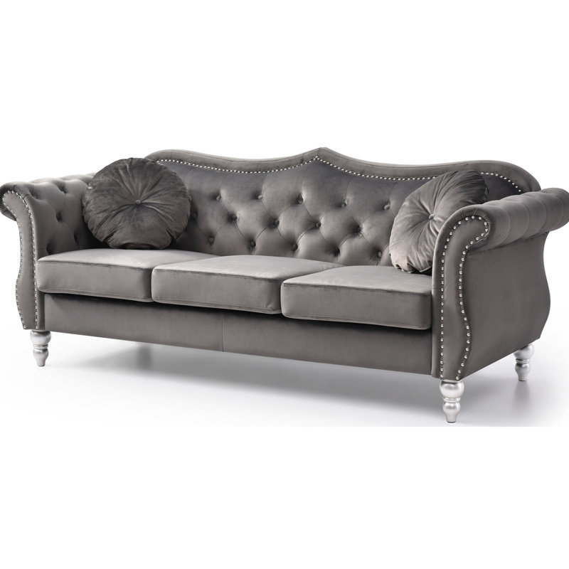 Confortable gris foncé avec garniture cloutée faite à la main et durabilité - Coussins en velours glamour G0660a-s