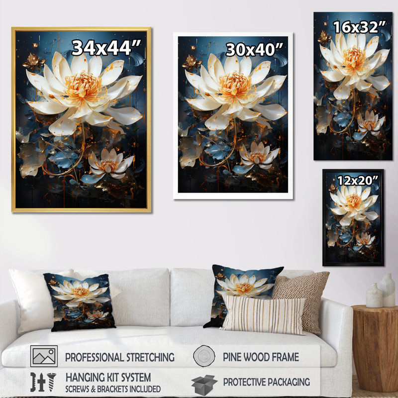 Opulent Reflections Lotus II sur toile, Cadre naturel flottant, H 32 po x l 24 po x P 1 po