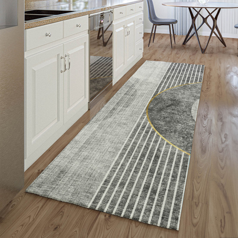 Premium Machine Washable Prisco Charcoal Rug, Runner 2'3" x 7'6"