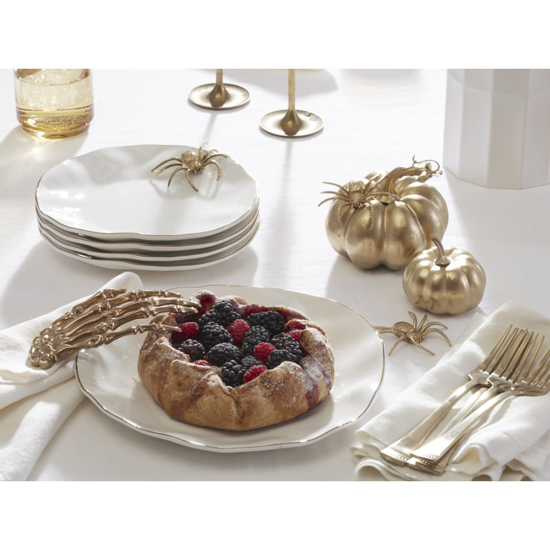 White and Blue Porcelain 12-Piece Dinnerware Set with Gold Rim