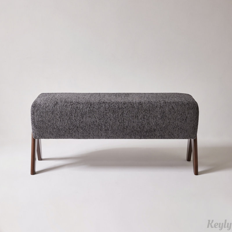 Banc rembourré en chenille avec pieds en bois massif, Grey, Grey
