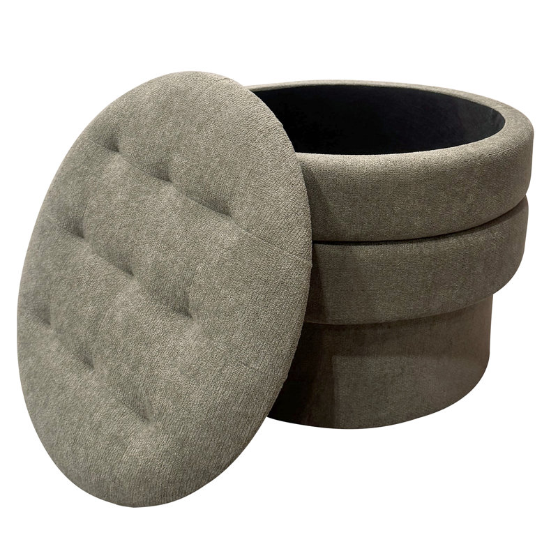 Modern Fabric Round Storage Ottoman, Modern  Round Storage Ottoman - Moss