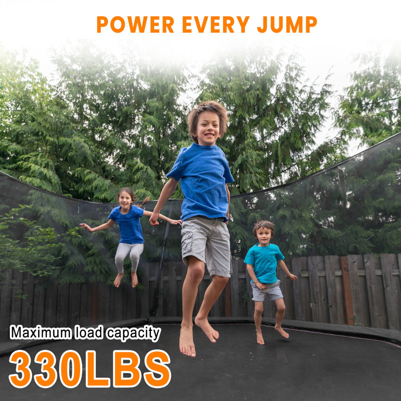 YumHome Pumpkin Trampoline 8FT, ASTM Certified Outdoor Backyard Bouncer with Safety Enclosure Net & Ladder, 330LBS Weight Capacity, Sturdy Rust-Resistant Steel Frame, Designed for Family Fun, Easy Assembly
