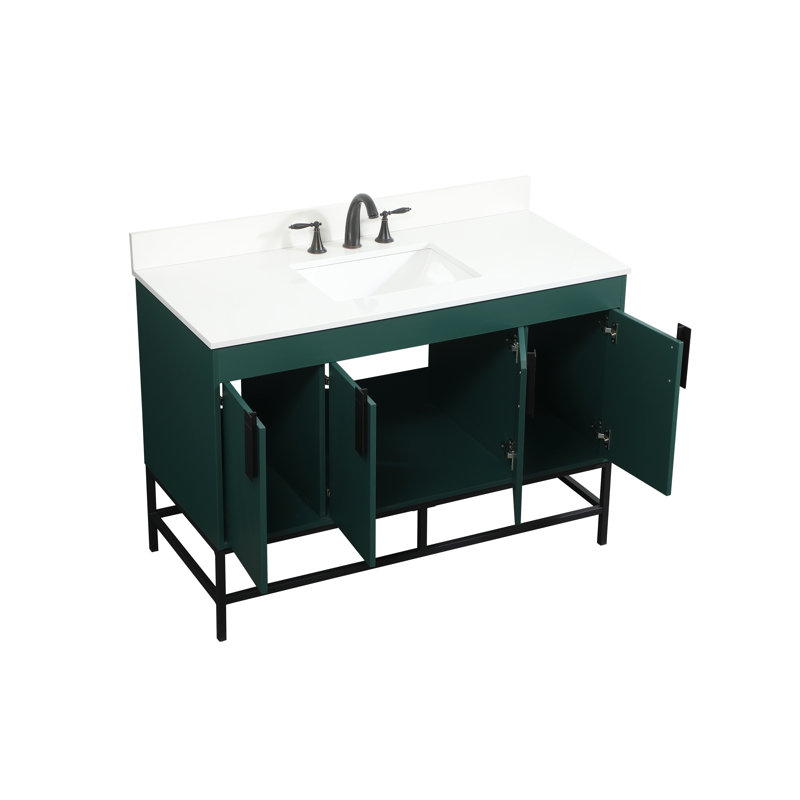 Eugene 48'' Single Bathroom Vanity with Engineered Marble Top, Green