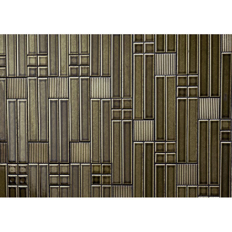 Biyusai Grid Glazed Ceramic Tile, 4" W x 4" L, Moss Green
