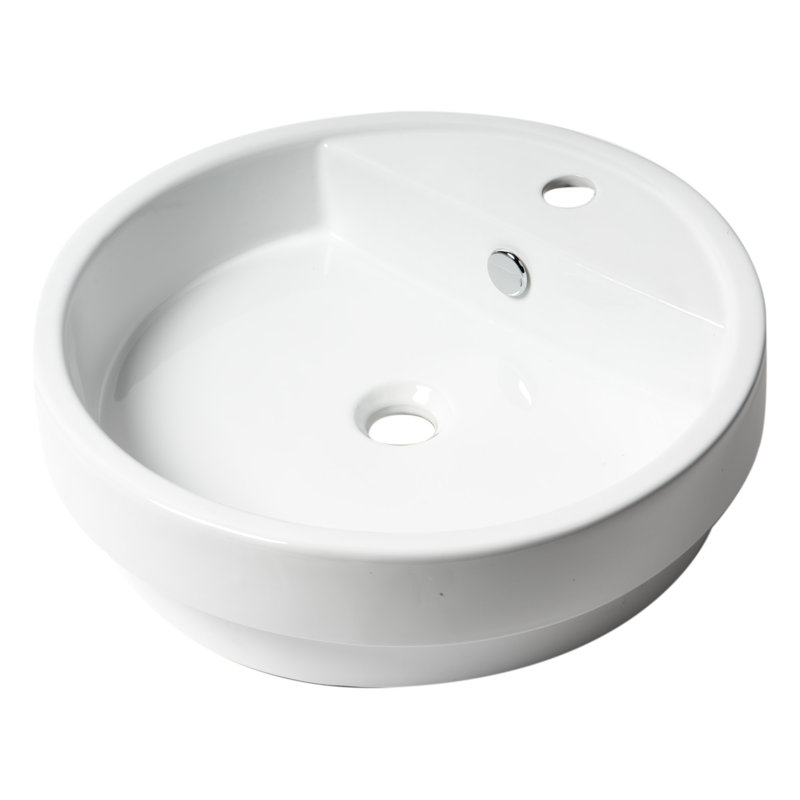 Alfi Brand 19.13'' White Porcelain Circular Bathroom Sink with Overflow