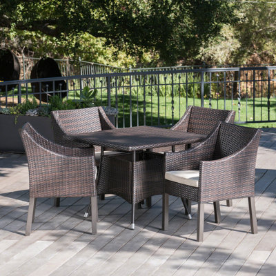 Arevalo Outdoor Wicker 5 Piece Dining Set with Cushions by Ivy Bronx