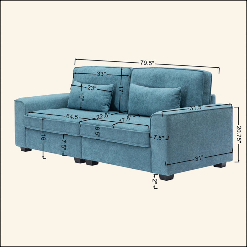 Canapé de 79,5 po en tissu moderne avec coussins moelleux, accoudoirs élégants et structure en bois massif robuste - siège confortable pour le salon, la chambre à coucher ou le salon de bureau
