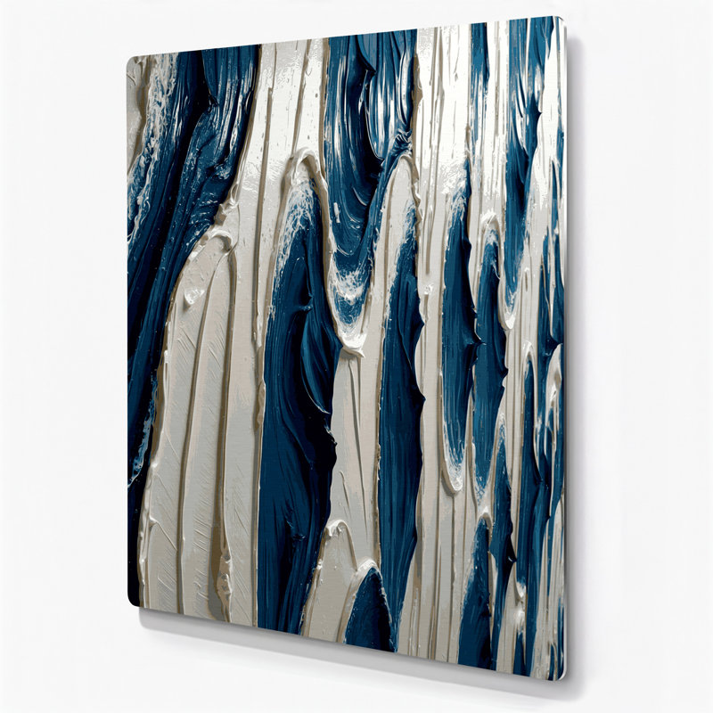 Diagonale rayures bleu marine ivoire gris, art mural en métal, H 36 po x l 24 po