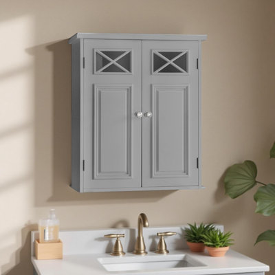 Woodley Removable Two-Door Wall Storage Cabinet with Cross-Moulded Glass Panels and Adjustable Shelf