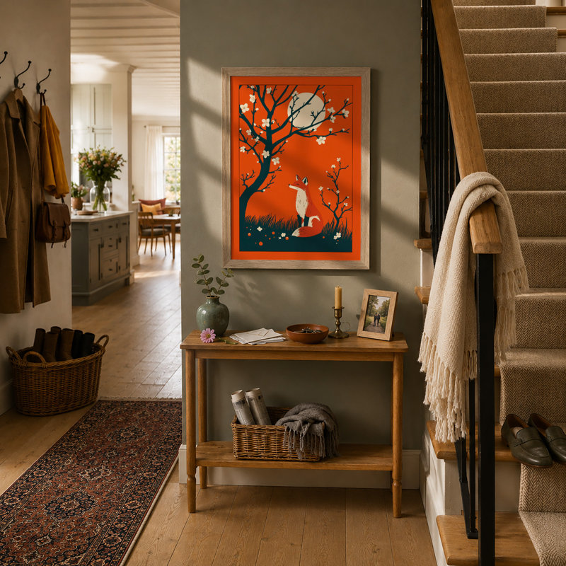 Fox Beneath the Moon Modern - Framed Print, Oak, A3 - 42.0 x 29.7 cm