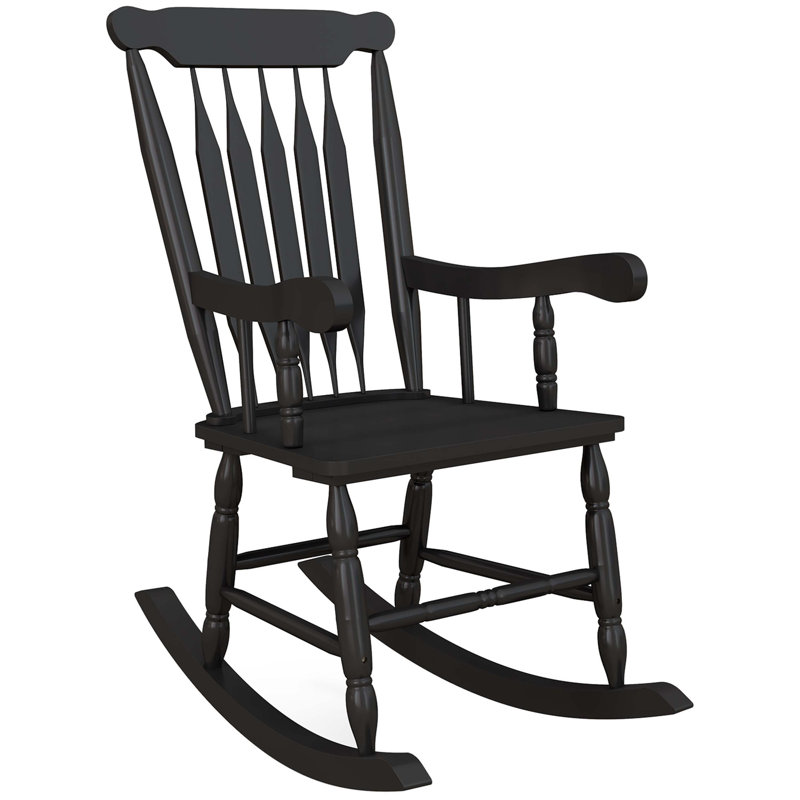 Outsunny Outdoor Wood Rocking Chair, 350 lbs. Porch Rocker with High Back for Garden, Patio, Balcony, Black, Black