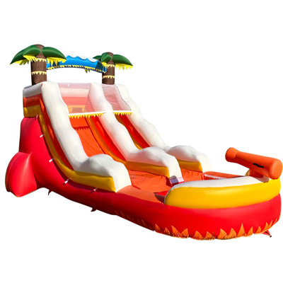Glissade d'eau gonflable en PVC de 23 x 13 x 9 pi avec échelle d'escalade et piscine, glissade en PVC humide / sec pour la location de fêtes d'anniversaire ou pour un usage commercial, souffleur de 950 W inclus (rouge)