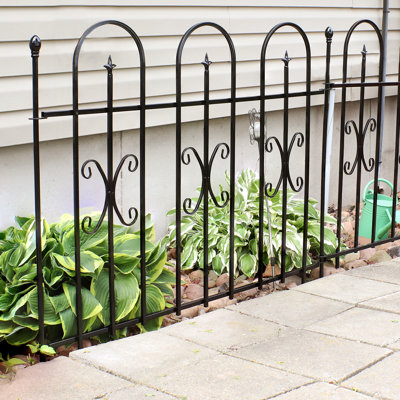 Rubenstein 3 ft. H x 8 ft. W Finial Black Steel Decorative Garden Fence Panels