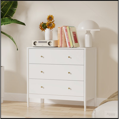 3 Drawer Dresser Chest, Modern White Storage Cabinet, MDF Wood Organizer for Bedroom, Living Room, Entryway, Small Space Furniture
