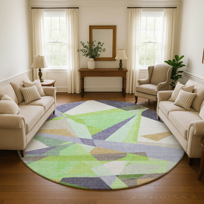 Premium Machine Washable Varasteh AMF1666 Geometric Rug, Round 8'