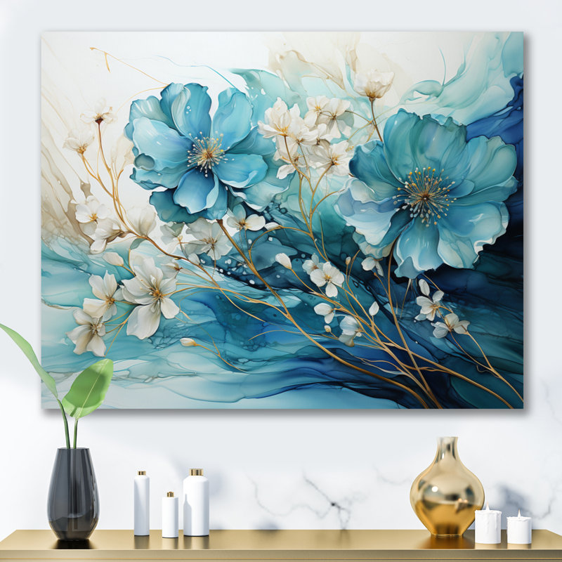 «Avanos» sarcelle or abstrait fractal mystique mirage II, Toile tendue, H 24 po x l 32 po x P 1 po