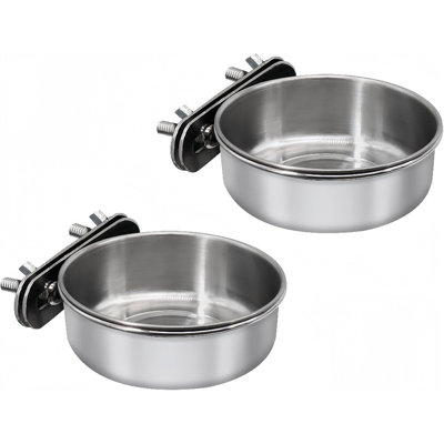 2 Pack Bird Stainless Steel Food Bowl Food Container Water Bowl Feeding Cup, Silver