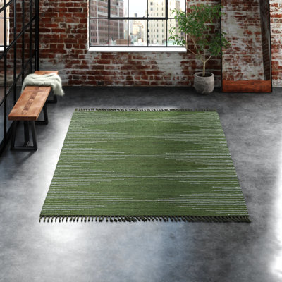 Justice Geometric Handmade Flatweave Cotton Muddy Green Area Rug