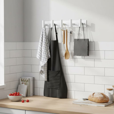 16.54" Black Wall Mounted Coat & Towel Rack - 5 Hooks for Robes/Bags/Keys - Entryway/Bathroom