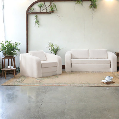 Modern Ivory Chenille Sofas Set, Multifunctional Convertible For Home