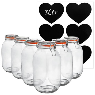 Argon Tableware - Glass Storage Jars with Heart Labels - Set of 6
