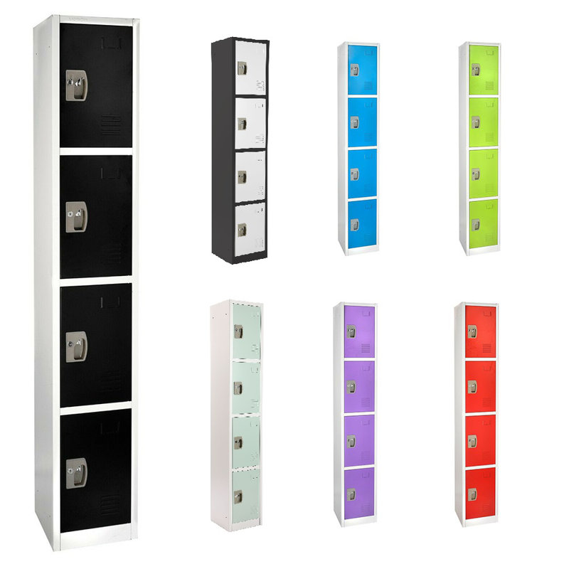 72" Black and White Steel 4-Tier Office Lockers, Set of 2