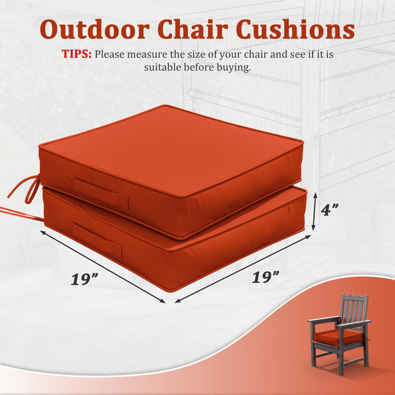 Wynee Outdoor 4” Seat Cushions And 19”X19” Outdoor Cushions Dining Seat Cushions , Orange