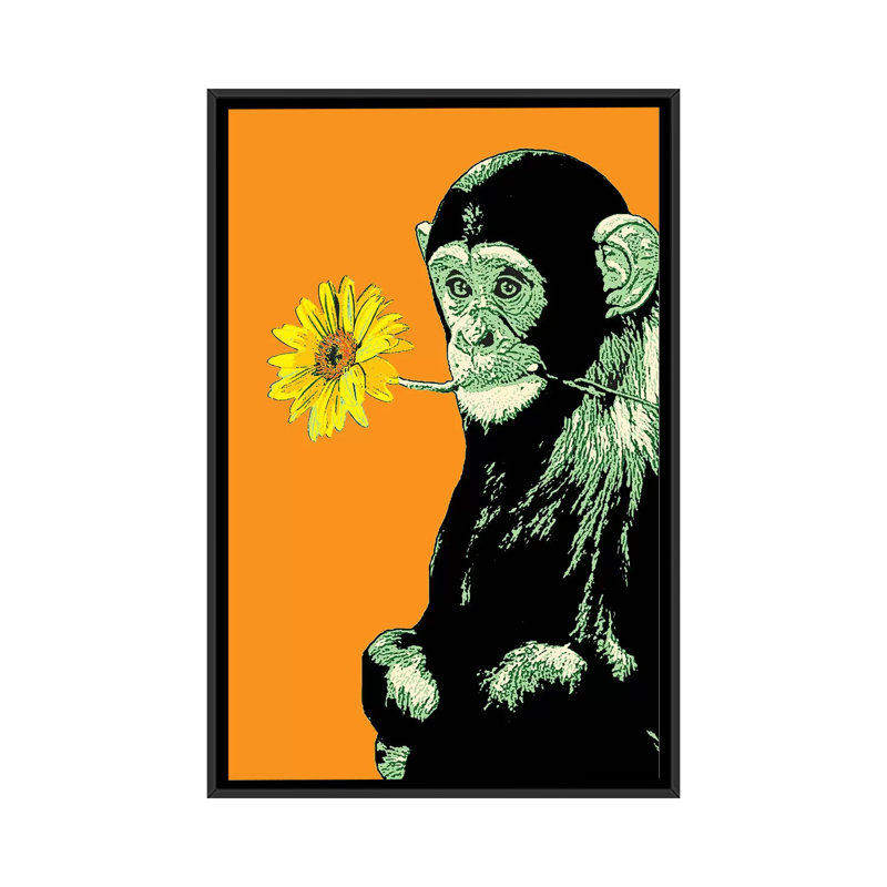 « fleur singe », impression sur toile, H 26 po x l 18 po x P 1,5 po, Toile avec cadre noir, Pas de tapis