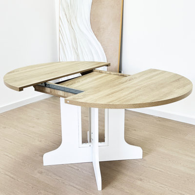 Table de salle à manger ovale extensible 59 po x 43 po avec rallonge amovible, pièce d'aspect chêne blanc, grâce amovible