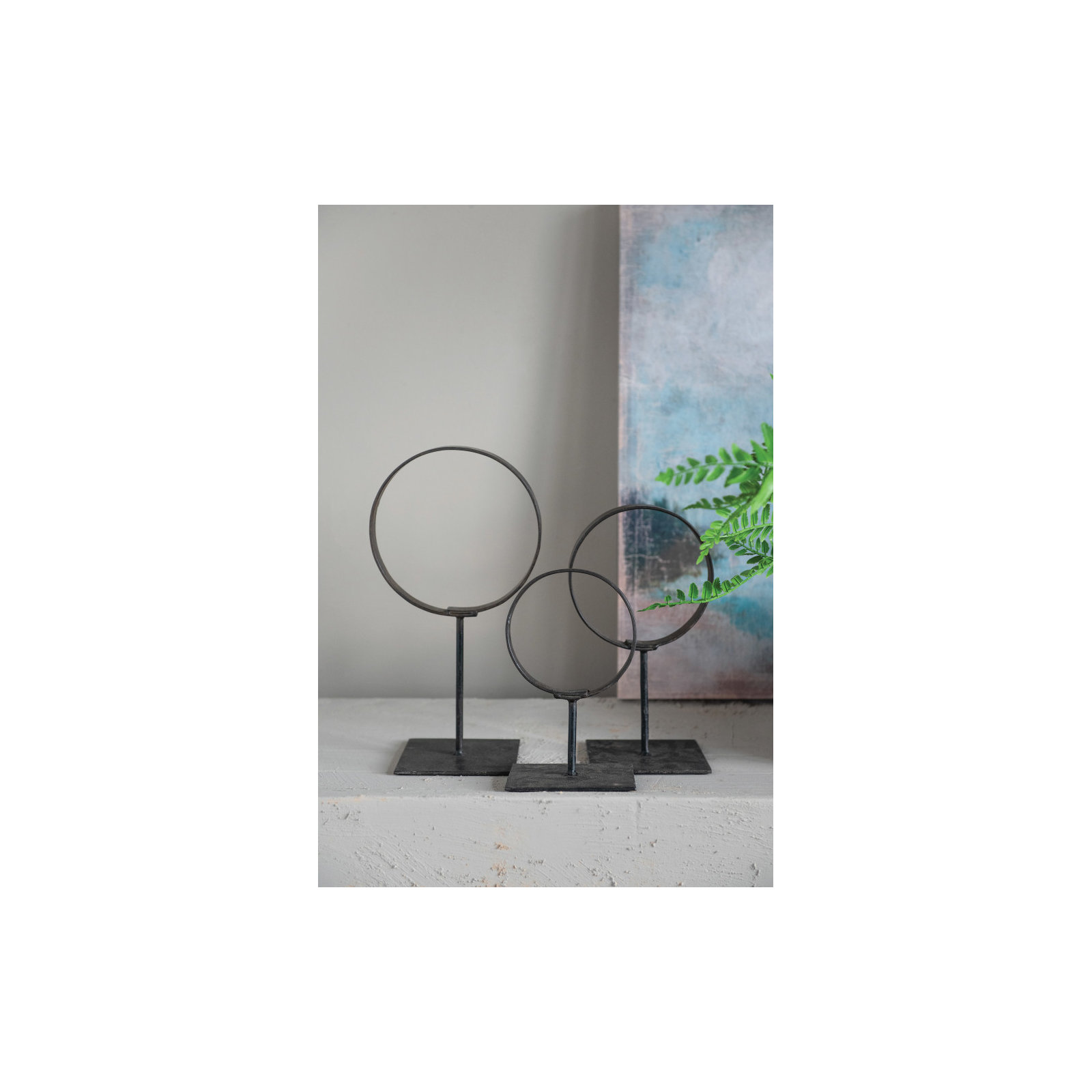 Mulroney Decorative Modern Found Metal Rings On Stands