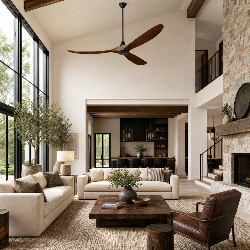 Ceiling Fans Without Lights, Ceiling Fan No Light, High Cfm Quiet 3 Blade Solid Wood Ceiling Fan, Large Modern Ceiling Fan With Remote, Propeller Outdoor Ceiling Fans For Patios