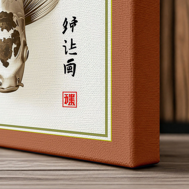 Koi in Motion Japandi - Wrapped Canvas, 18x12 - 45.7 x 30.5 cm, Terracotta Border