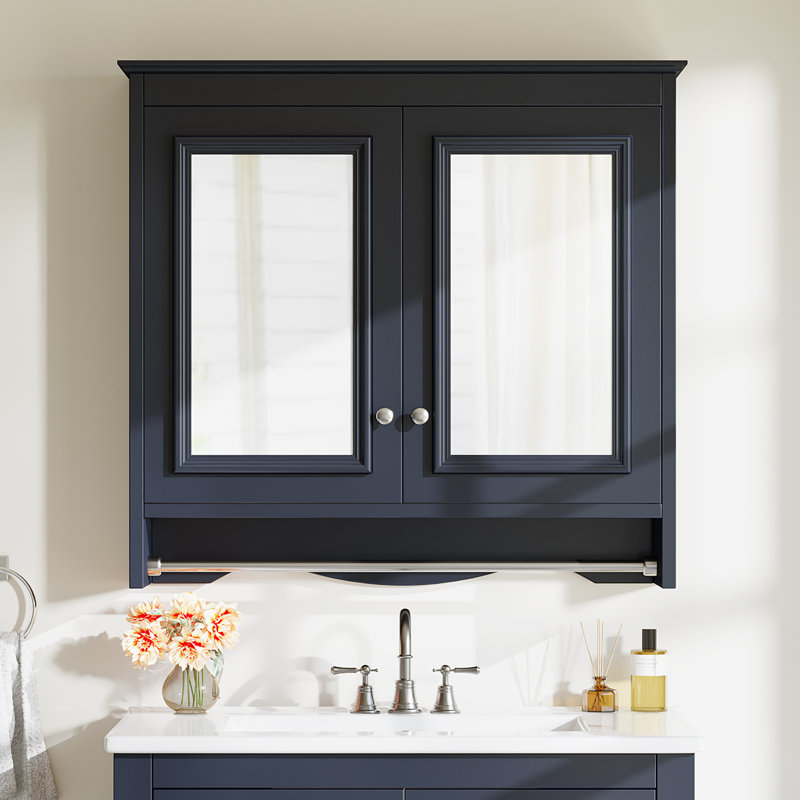 Armoire à pharmacie 3 en 1 avec miroir et porte-serviettes, Bleu