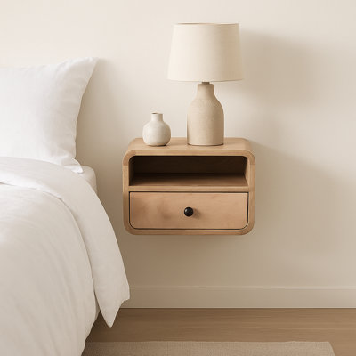 Extra Mini Wall Mounted Curved Oak-Ish Bedside With Open Slot by Millwood Pines
