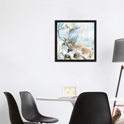 Caribou On Blue by Carol Robinson - Floater Frame Painting on Canvas