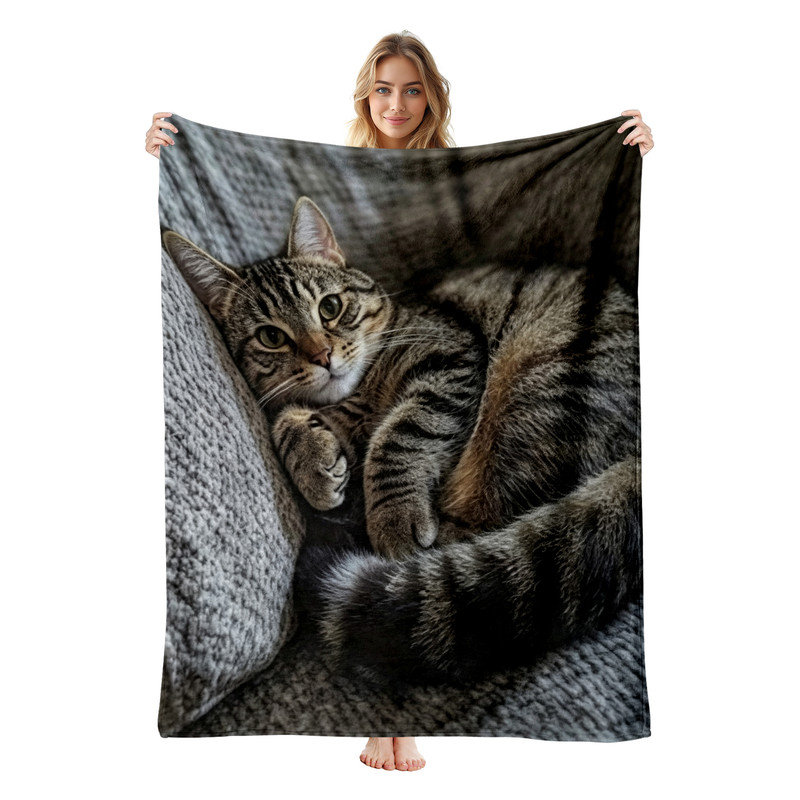 Jeté en flanelle JYK, L 30 po x l 40 po, Cat Lying Blanket