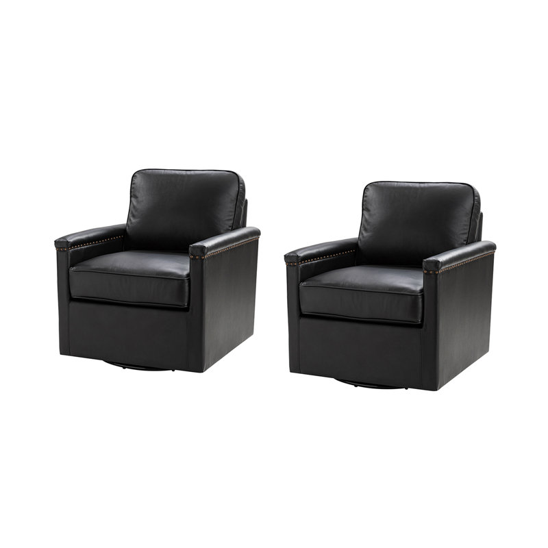 Fauteuil pivotant en cuir 2 pièces Boedy, Noir